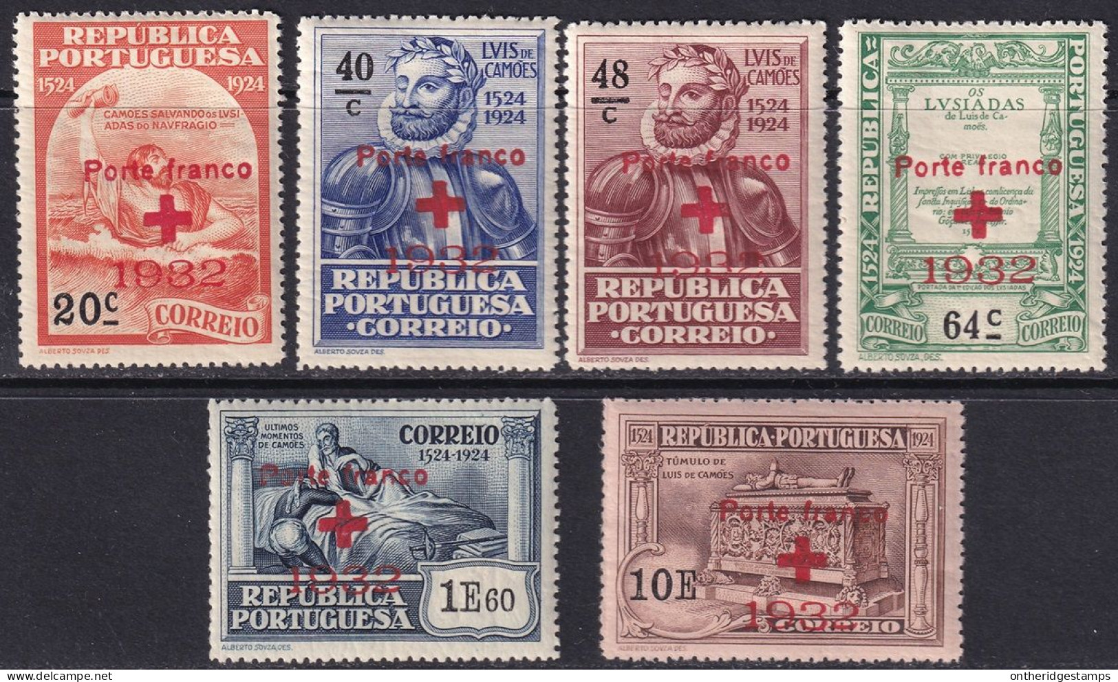 Portugal 1932 Sc 1S36-41 Mundifil 35-40 Red Cross Franchise Set MH* - Nuovi