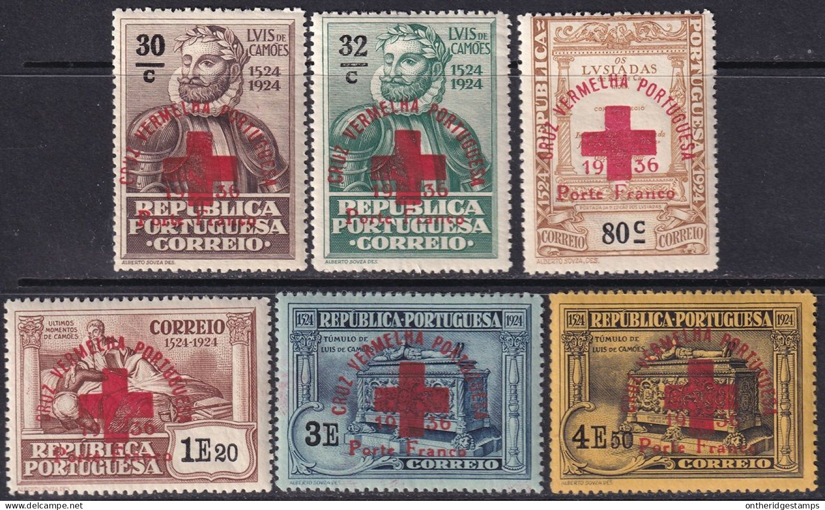 Portugal 1936 Sc 1S66-71 Mundifil 67-72 Red Cross Franchise Set MNH**/MH* - Unused Stamps