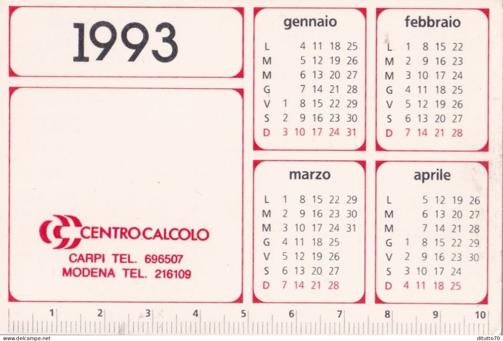 Calendarietto - Centro Calcolo - Carpi - Modena - Anno 1993 - Petit Format : 1991-00