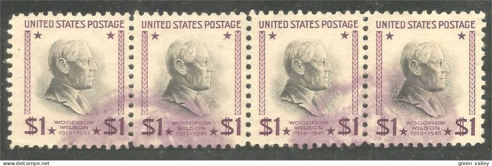 912 USA $1 Woodrow Wilson Dollar Strip Of 4 Stamps (USA-468) - Usados