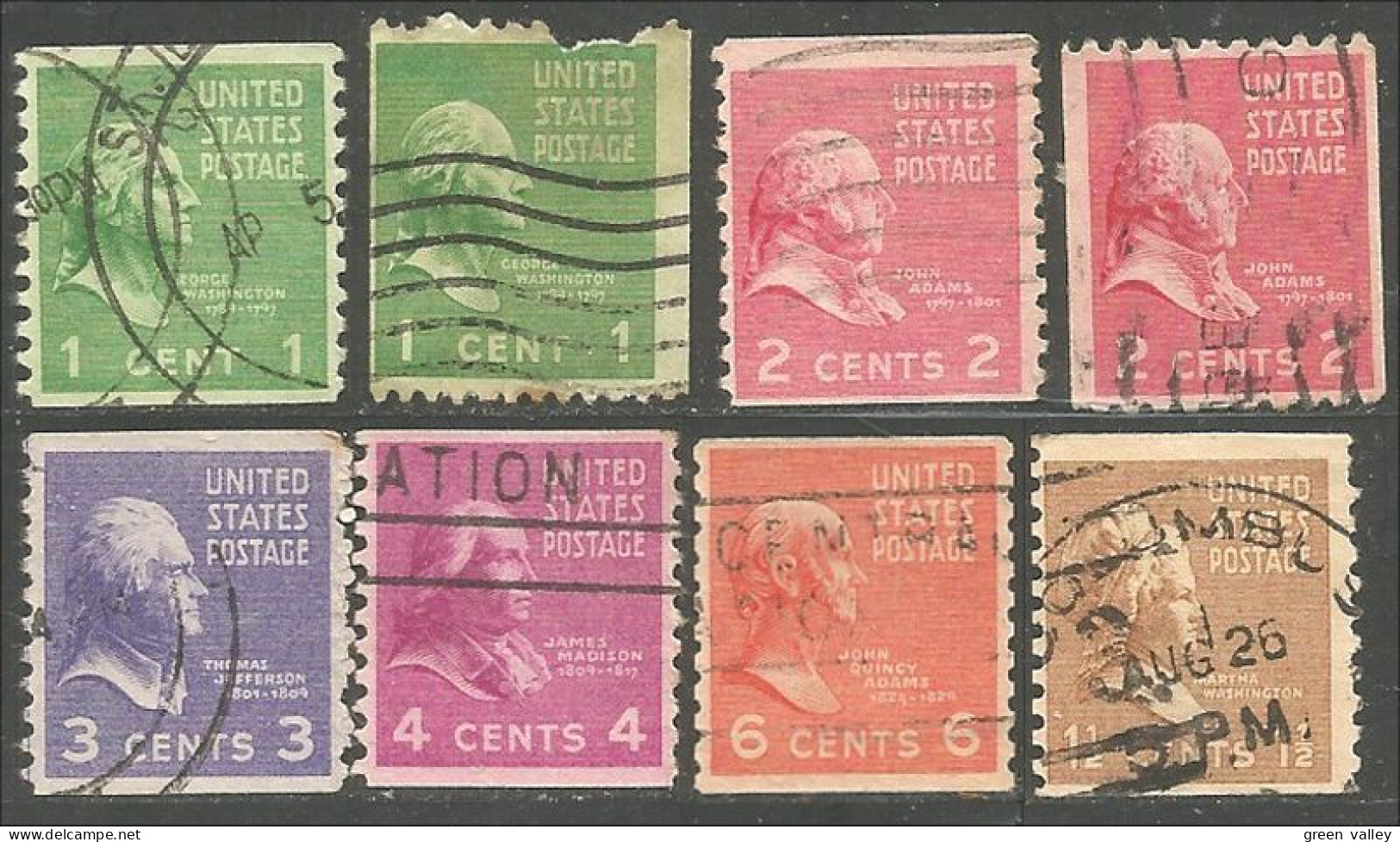 912 USA 8 Stamps Coils Roulettes All Different Presidential Issue 1938 (USA-414) - Autres & Non Classés