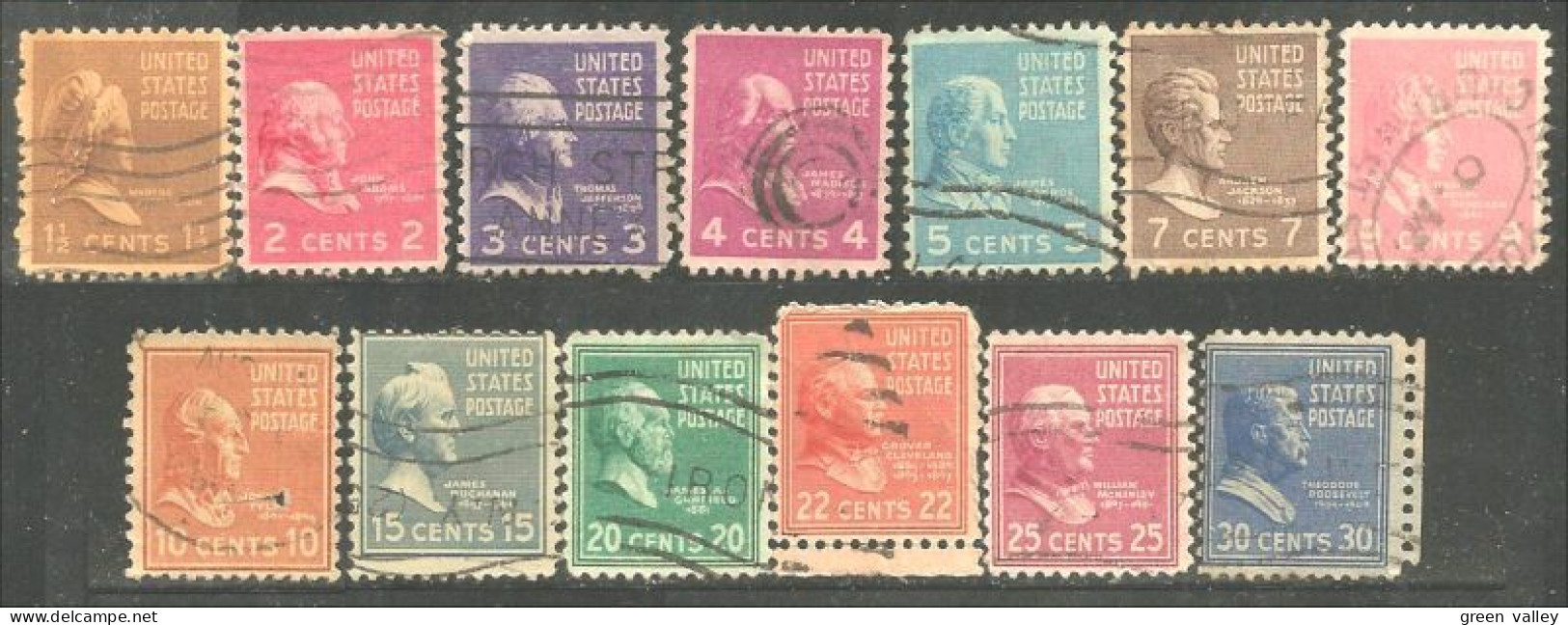912 USA 13 Stamps 1 1/2c-30c All Different Presidential Issue 1938 (USA-412) - Autres & Non Classés