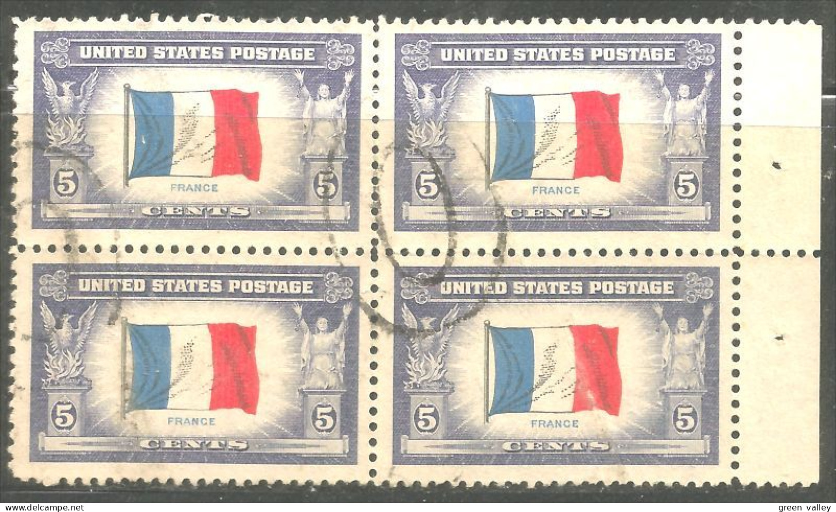 912 USA Bloc Drapeau Français French Flag Block (USA-405) - Francobolli