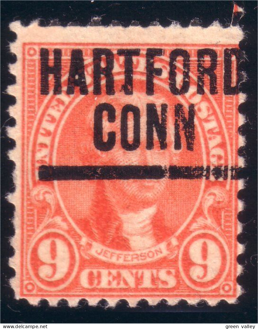 912 USA 1923 Jefferson 9c Rose Precancel HARDFORD CONN No Gum (USA-73) - Usati