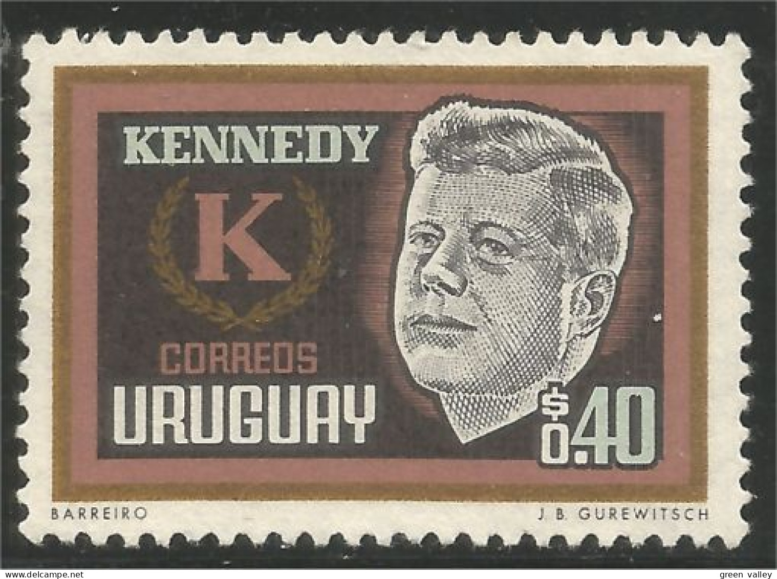 906 Uruguay Kennedy NO Gum Sans Gomme (URU-82) - Kennedy (John F.)