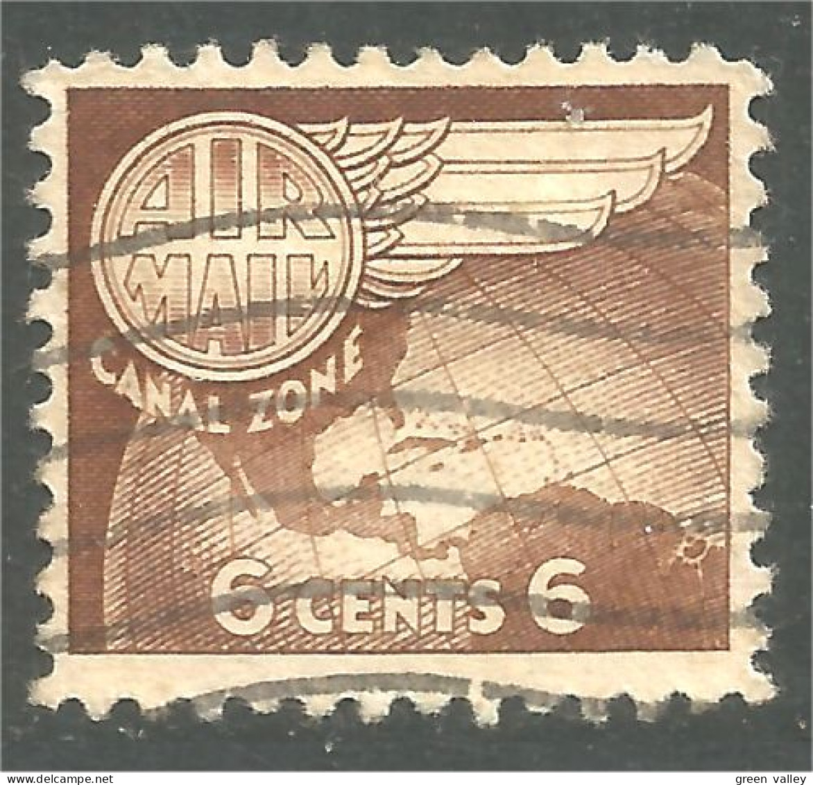 916 Canal Zone 1951 6 Cents Globe Wing Roue Ailée (UCZ-37b) - Zona Del Canale / Canal Zone