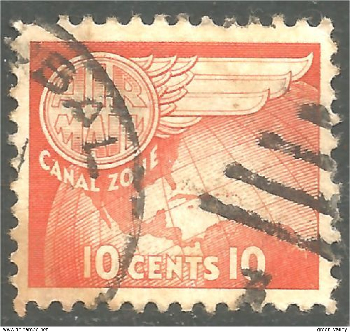 916 Canal Zone 1951 10 Cents Globe Wing Roue Ailée (UCZ-39b) - Kanaalzone