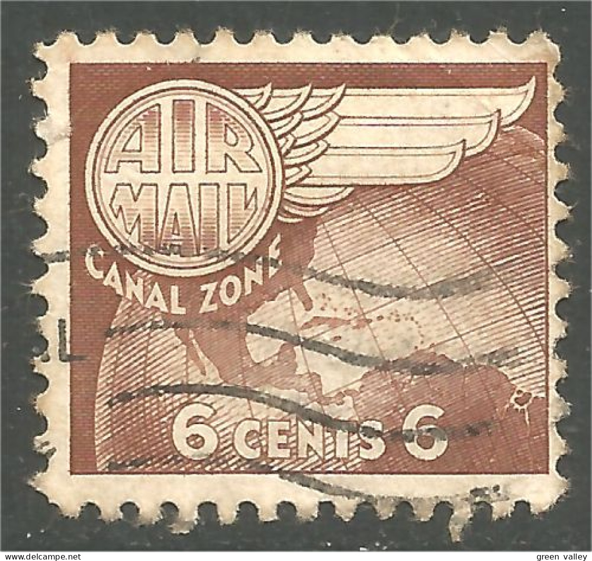 916 Canal Zone 1951 6 Cents Globe Wing Roue Ailée (UCZ-37a) - Kanaalzone