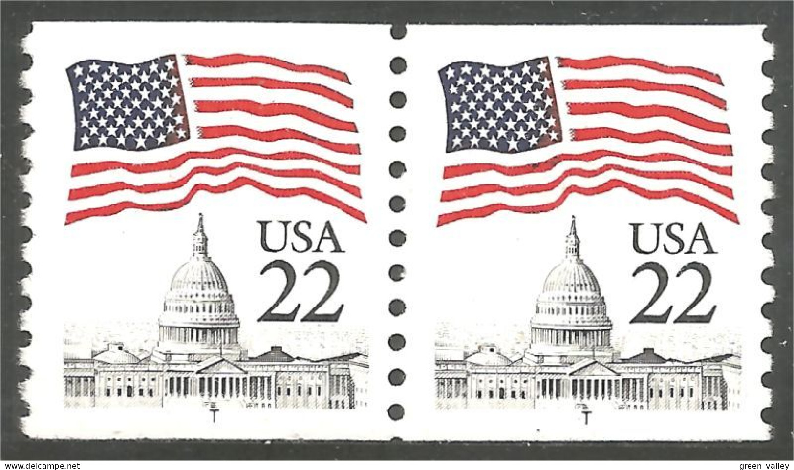 914 USA Drapeau Flag Over Capitol Dome With T Pair MNH ** Neuf SC (USA-2115Cprb) - Postzegels