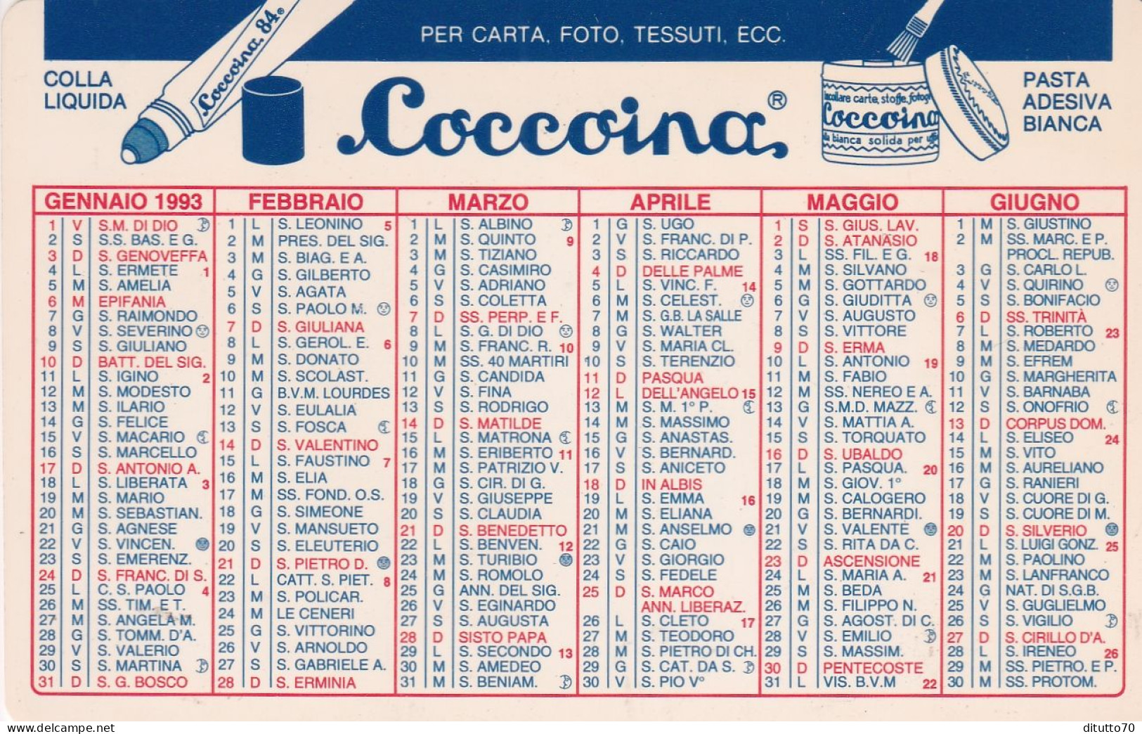 Calendarietto - Coccoiana - Zenith - Anno 1993 - Petit Format : 1991-00