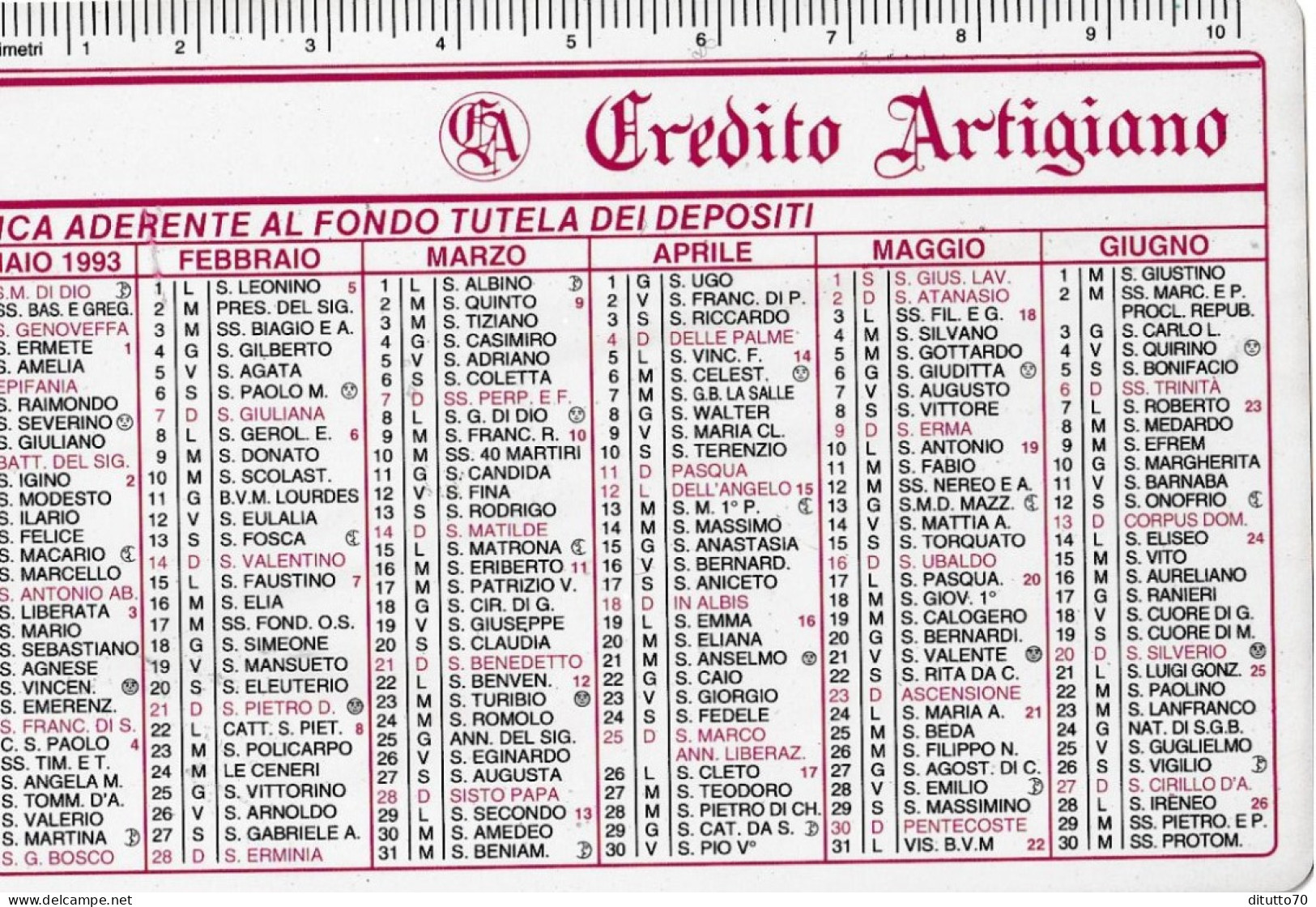 Calendarietto - Credito Artigano - Anno 1993 - Petit Format : 1991-00