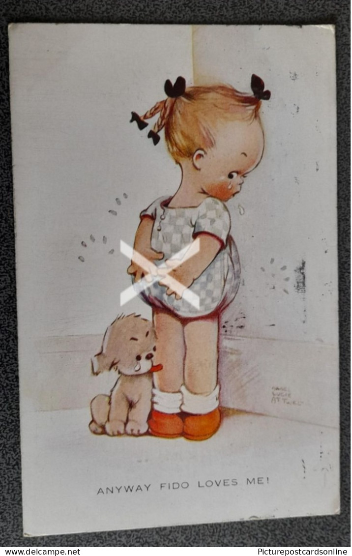 ANYWAY FIDO LOVES ME OLD COLOUR ART POSTCARD ARTIST SIGNED MABEL LUCIE ATTWELL VALENTINE NO. 1001 - Attwell, M. L.