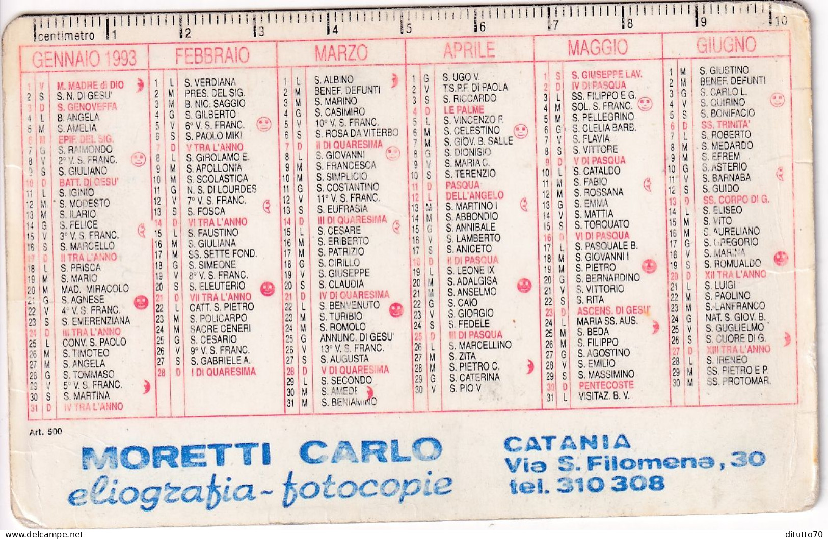 Calendarietto - Eleografia - Fotocopie - Moretti Carlo - Catania - Anno 1993 - Petit Format : 1991-00