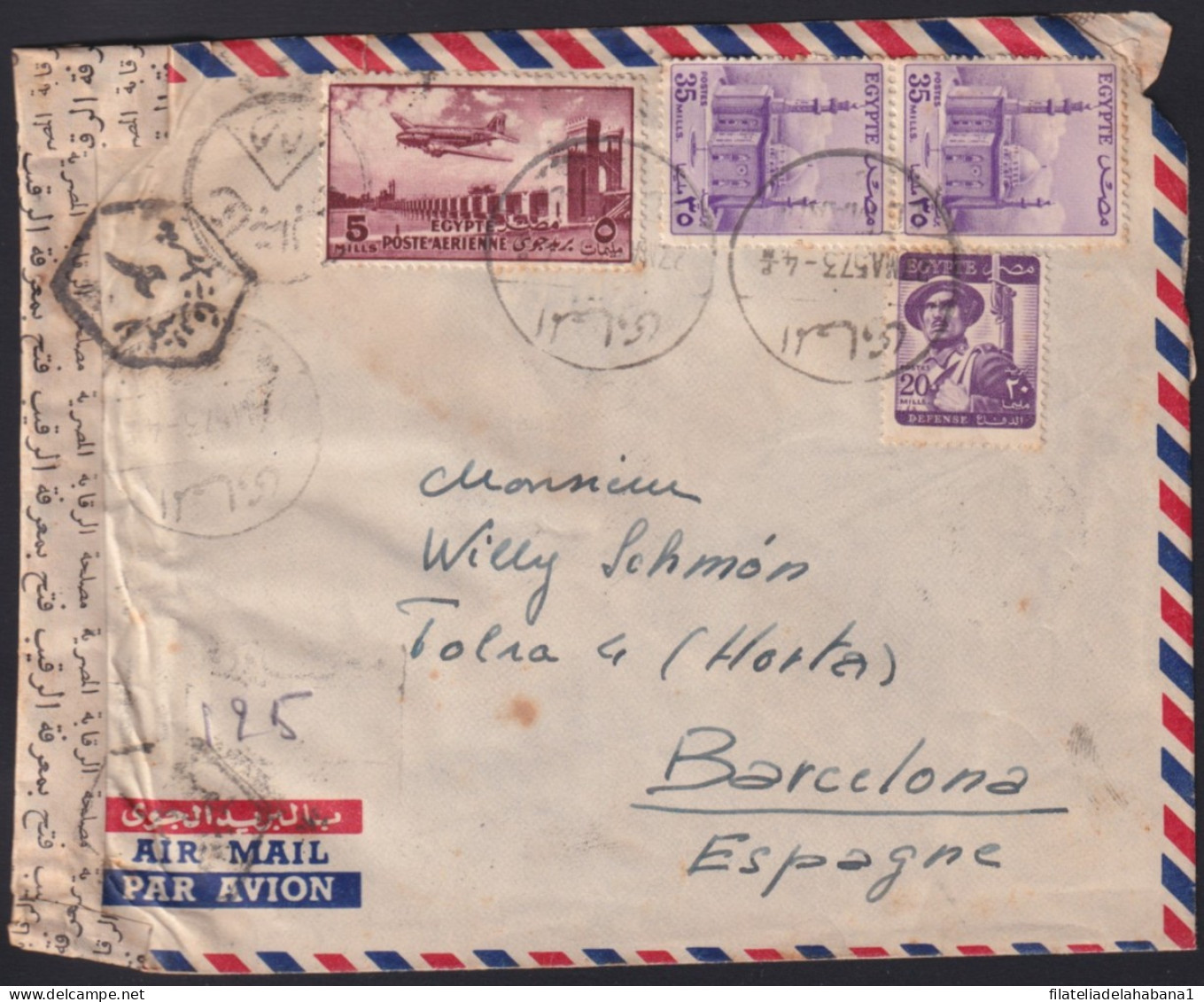 F-EX41236 EGYPT 1957 CENSORSHIP COVER TO SPAIN.  - Lettres & Documents