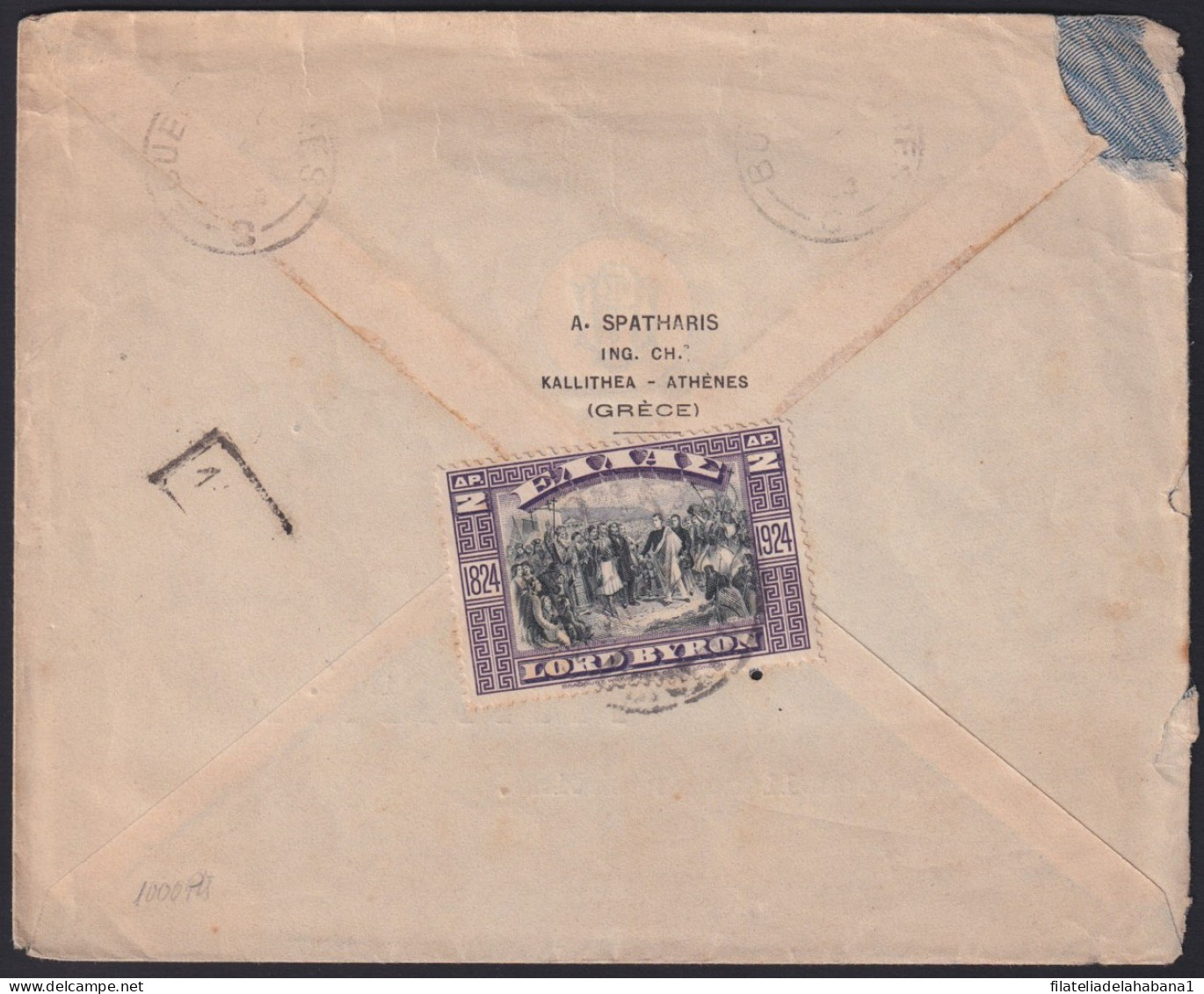 F-EX41406 GREECE 1924 LORD BYRON COVER TO ARGENINA.  - Covers & Documents