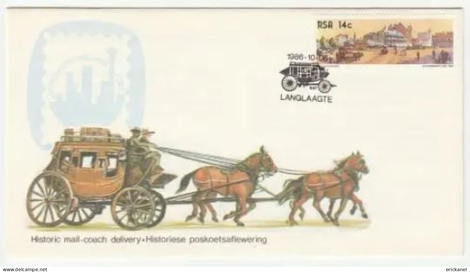 1986 SOUTH AFRICA Johannesburg 100 Historic Mail-coach Delivery Commemorative Cover - FDC