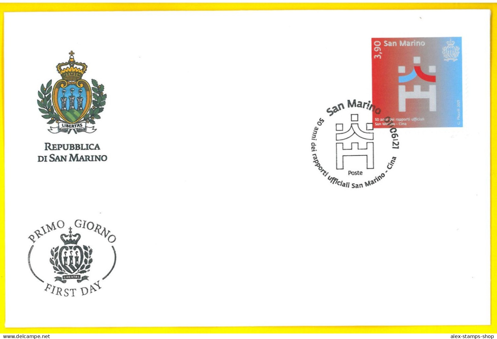 SAN MARINO 2021 FDC 50° Rapporti Ufficiali Repubblica Popolare Cinese - New - FDC