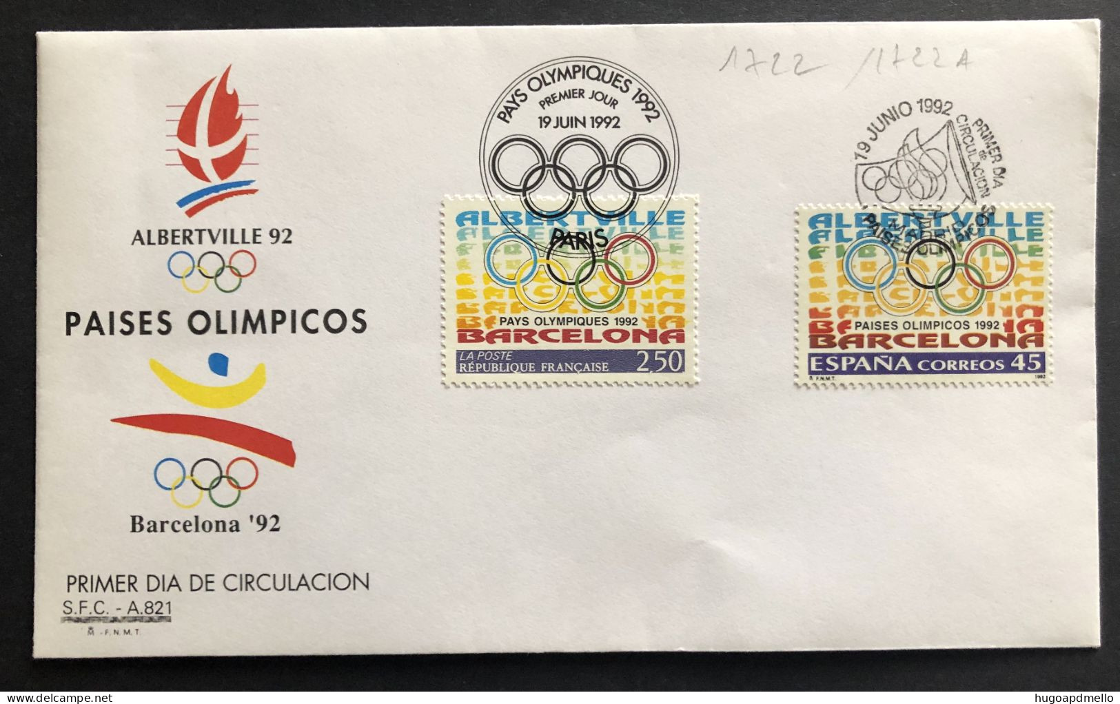 SPAIN, FRANCE, Uncirculated FDC, « Joint Issues », « ALBERTVILLE 92 », 1992 - Invierno 1992: Albertville