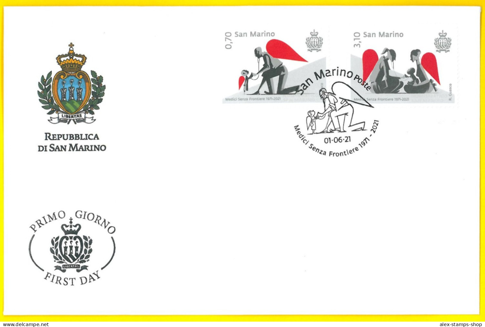 SAN MARINO 2021 FDC 50° Aniversary Medici Senza Frontiere - FIRST DAY COVER - FDC