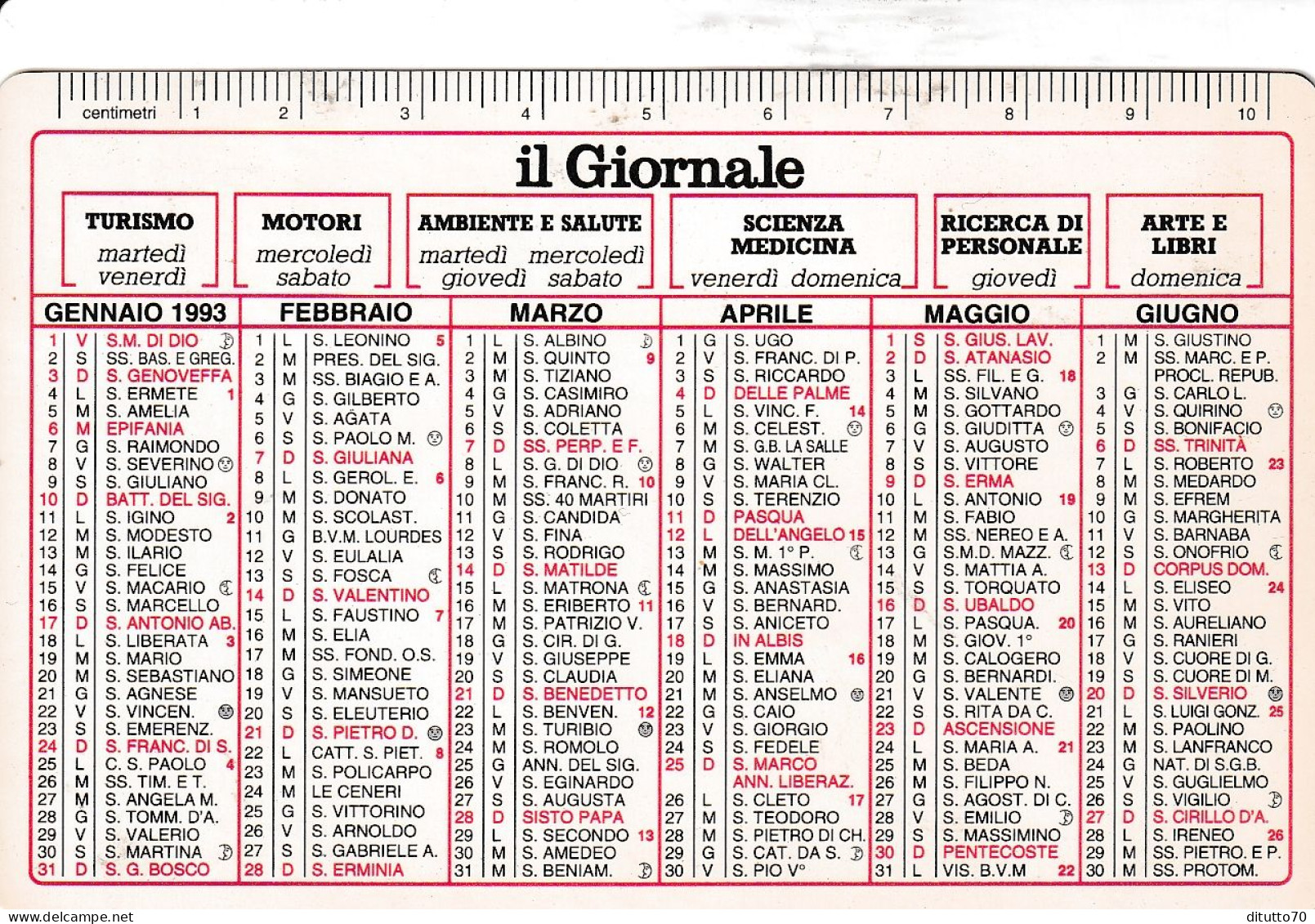 Calendarietto - IL GIORNALE - Anno 1993 - Petit Format : 1991-00