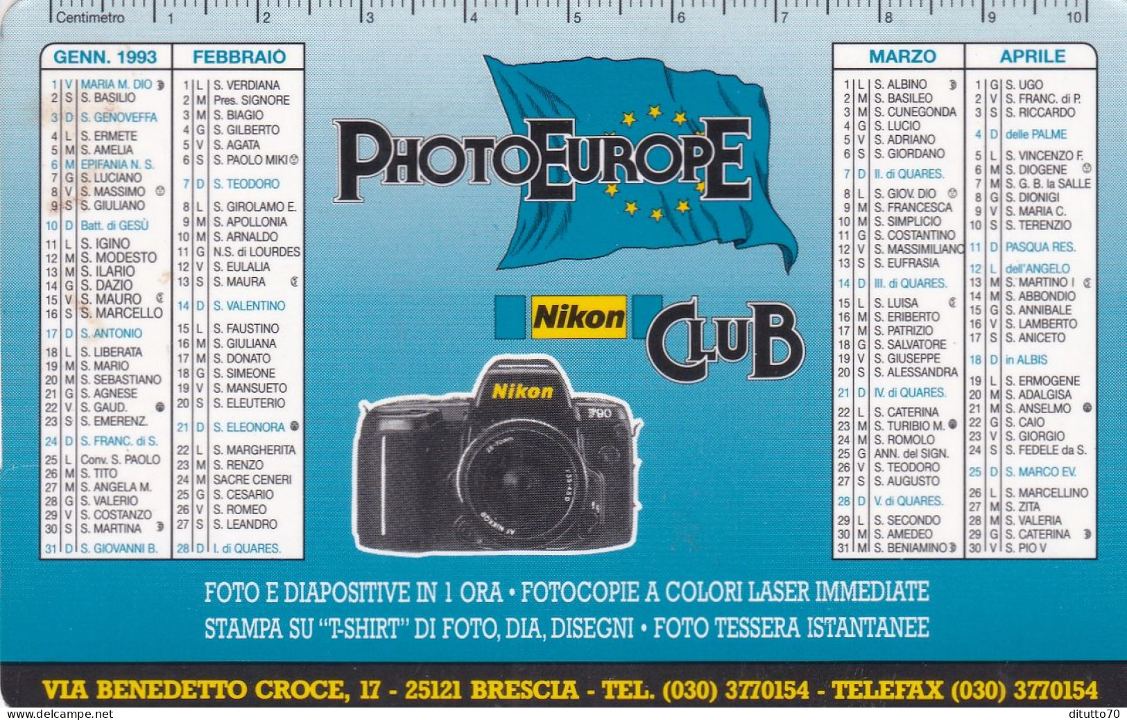 Calendarietto - NIKON Club - Photo Europe - Brescia - Anno 1993 - Petit Format : 1991-00