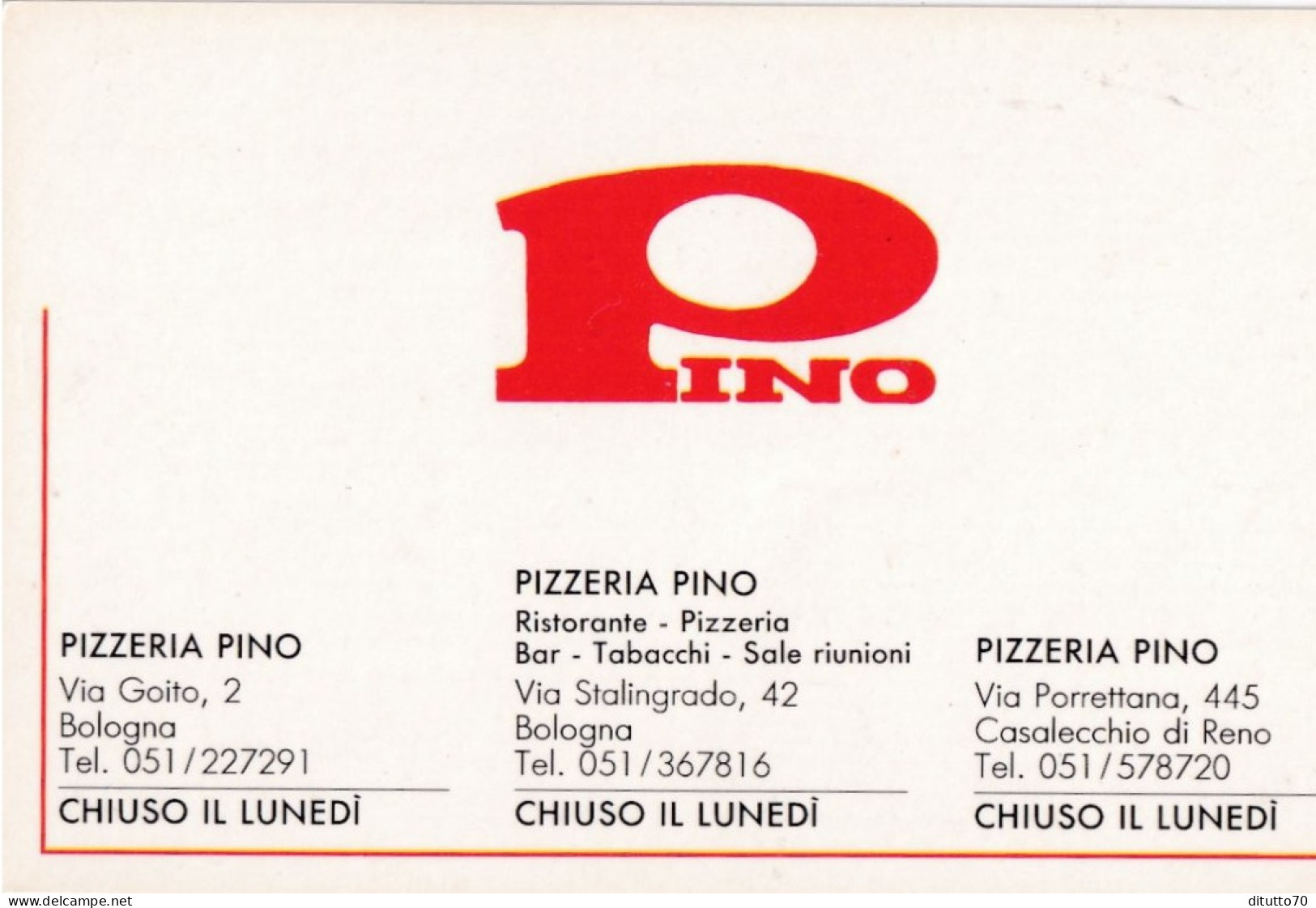 Calendarietto - Pino Pizzeria - Bologna - Casalecchio Di Reno - Anno 1993 - Petit Format : 1991-00