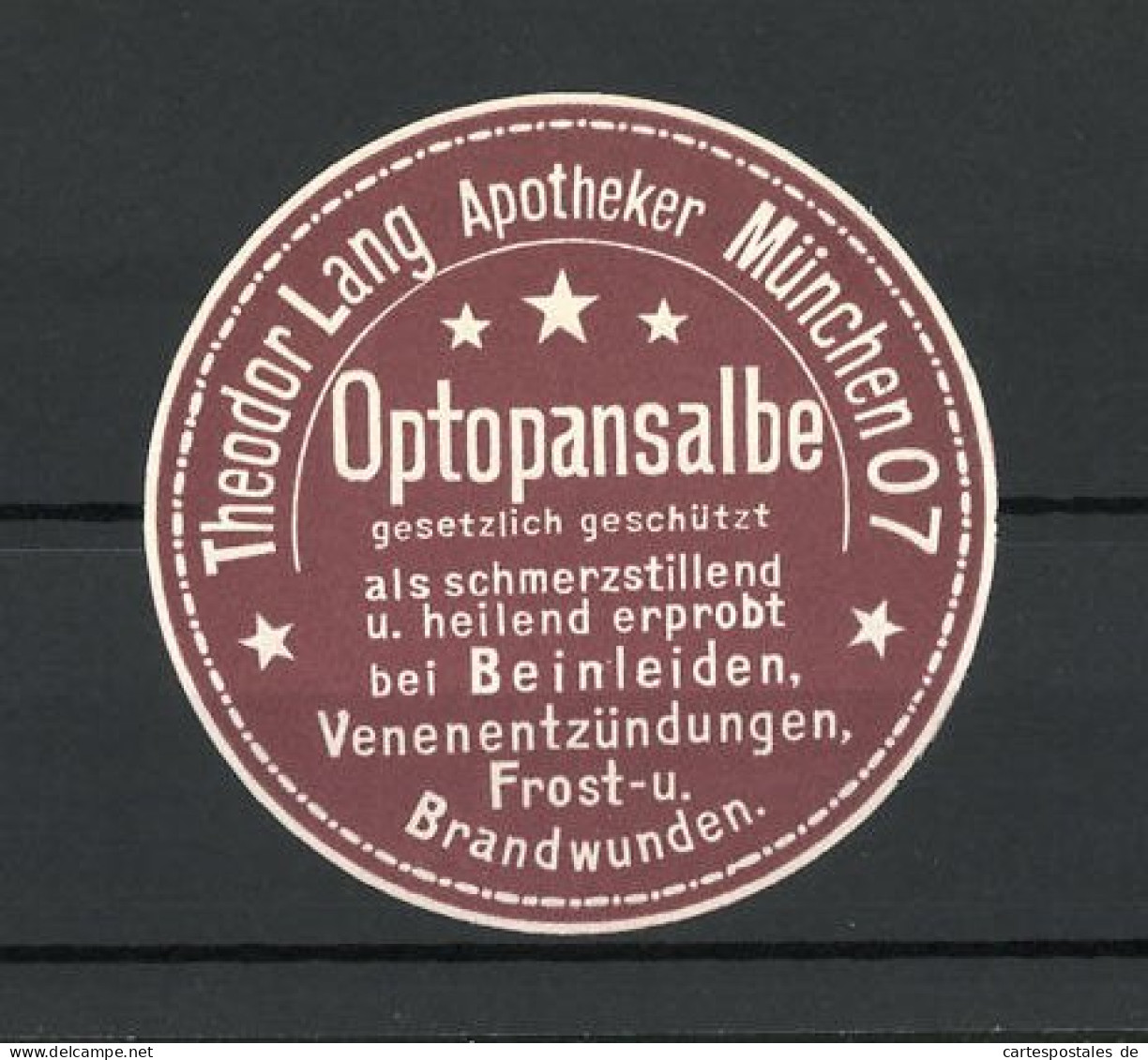 Reklamemarke Optopansalbe Von Apotheker Theodor Lang, München  - Erinnofilia