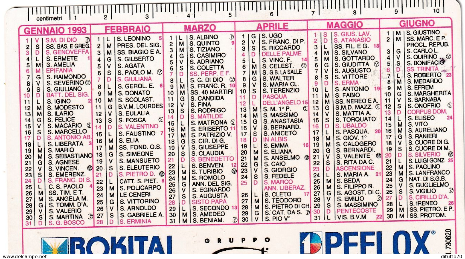 Calendarietto - ROKITA - PEFLOX - Gruppo Formenti - Anno 1993 - Petit Format : 1991-00