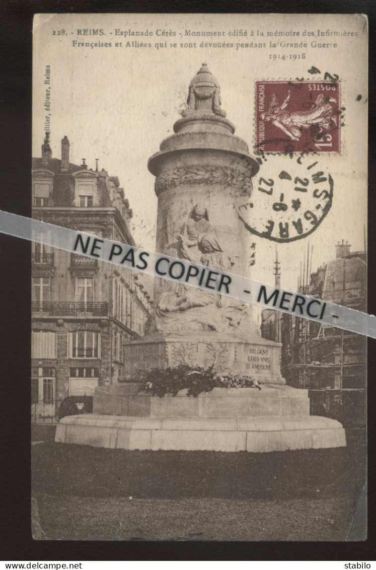 CROIX-ROUGE - SANTE - REIMS (MARNE) - ESPLANADE CERES - MONUMENT DES INFIRMIERES FRANCAISES ET ALLIEES GUERRE 14/18 - Rotes Kreuz