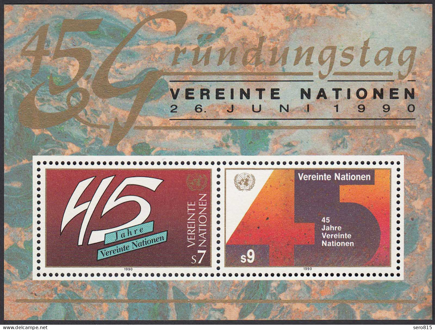 UNO Wien 1990 45 Jahre Vereinte Nationen Block 5 Postfr.    (25890 - VN