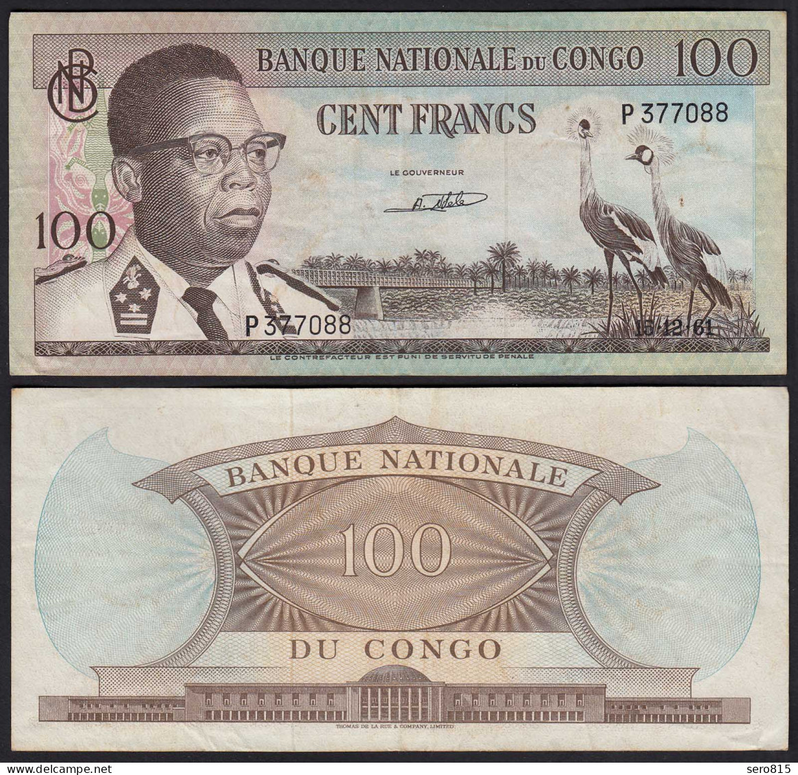 Kongo - Congo 100 Francs 15.12.1961 Pick 6a VF (3)  (25306 - Sonstige – Afrika