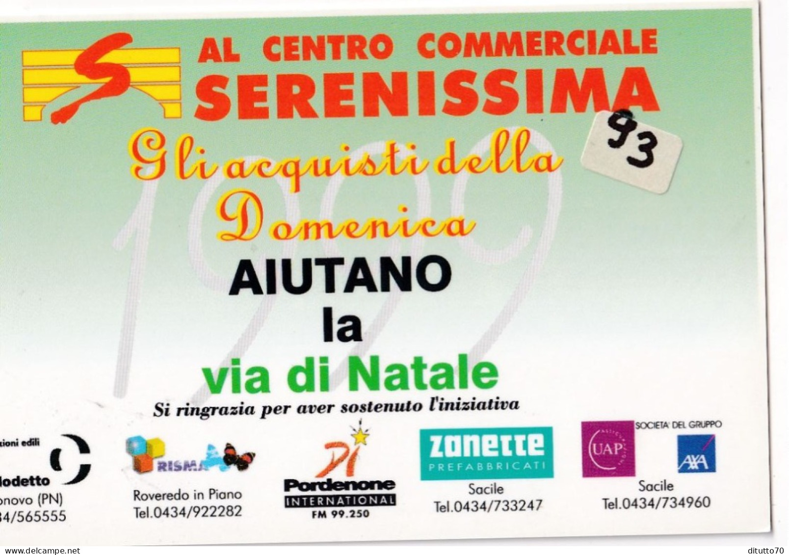 Calendarietto - Serenissima - Centro Commerciale - Anno 1993 - Petit Format : 1991-00