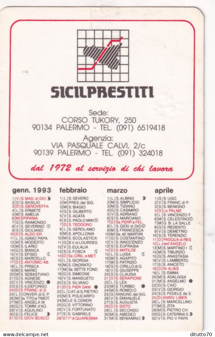 Calendarietto - Sicilprestiti - Palermo - Anno 1993 - Petit Format : 1991-00