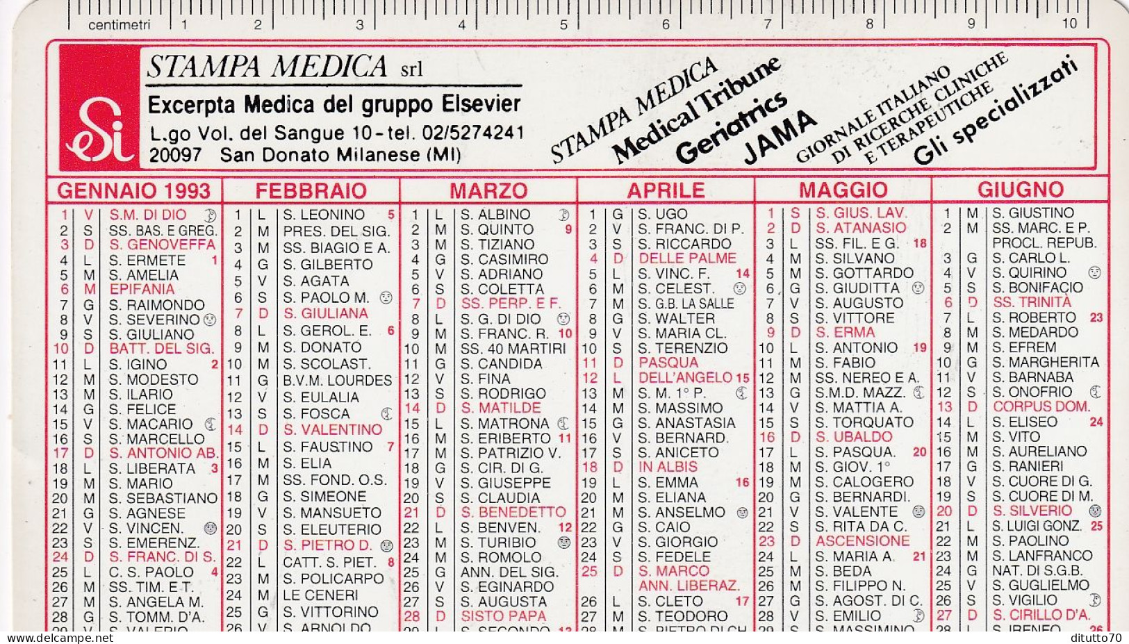 Calendarietto - Stampa Medica - San Donato Milanese - Milano - Anno 1993 - Petit Format : 1991-00