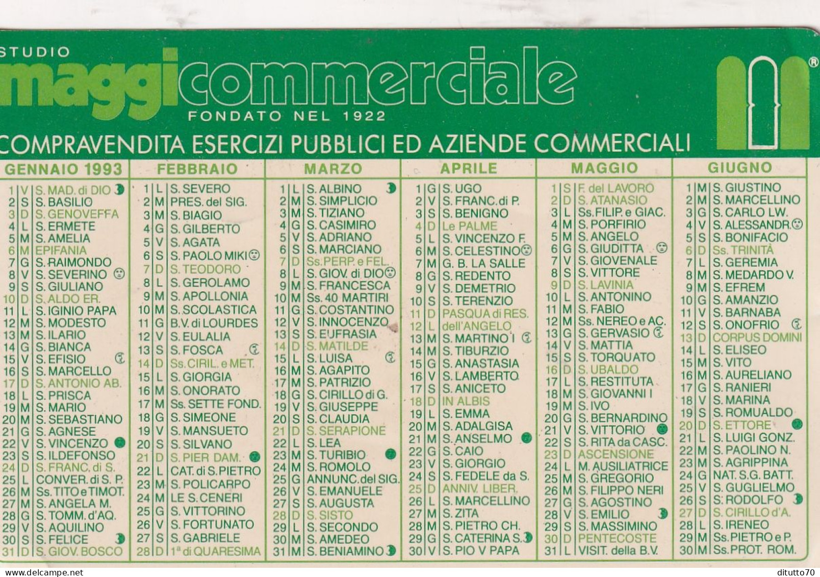 Calendarietto - Studio MAGGI Commerciale - Milano - Anno 1993 - Petit Format : 1991-00