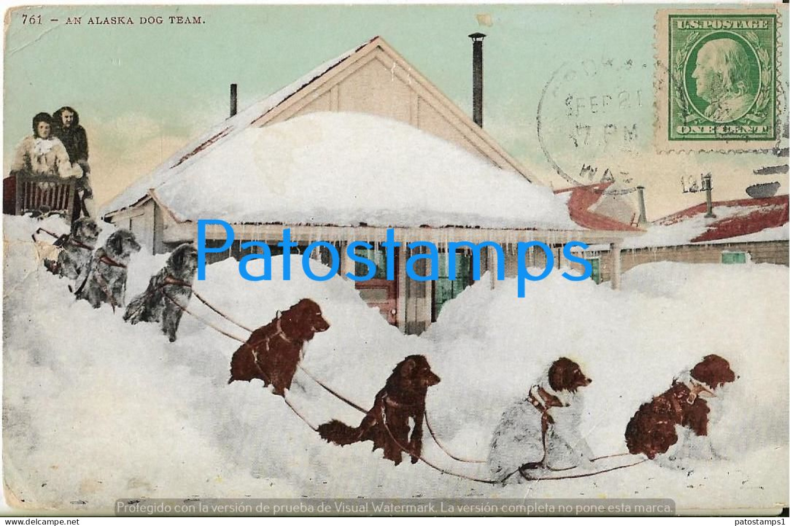 226264 US ALASKA COSTUMES SLED DOG TEAM CIRCULATED TO ARGENTINA CUT BREAK POSTAL POSTCARD - Other & Unclassified