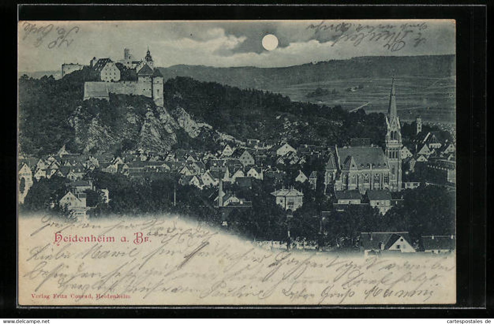 Mondschein-AK Heidenheim A. Br., Totalansicht Mit Schloss  - Heidenheim