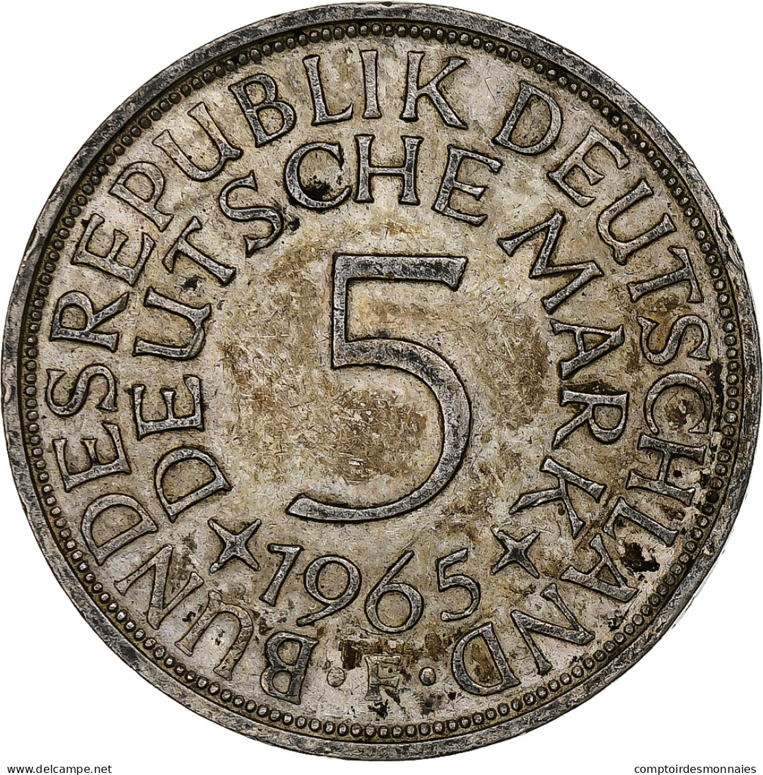 République Fédérale Allemande, 5 Mark, 1965, Stuttgart, Argent, TTB+ - 5 Marchi