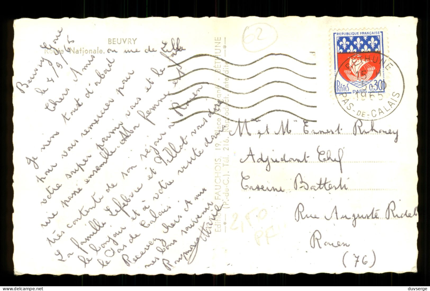 62 Pas De Calais Beuvry Route Nationale ( Format 9cm X 14cm ) - Beuvry