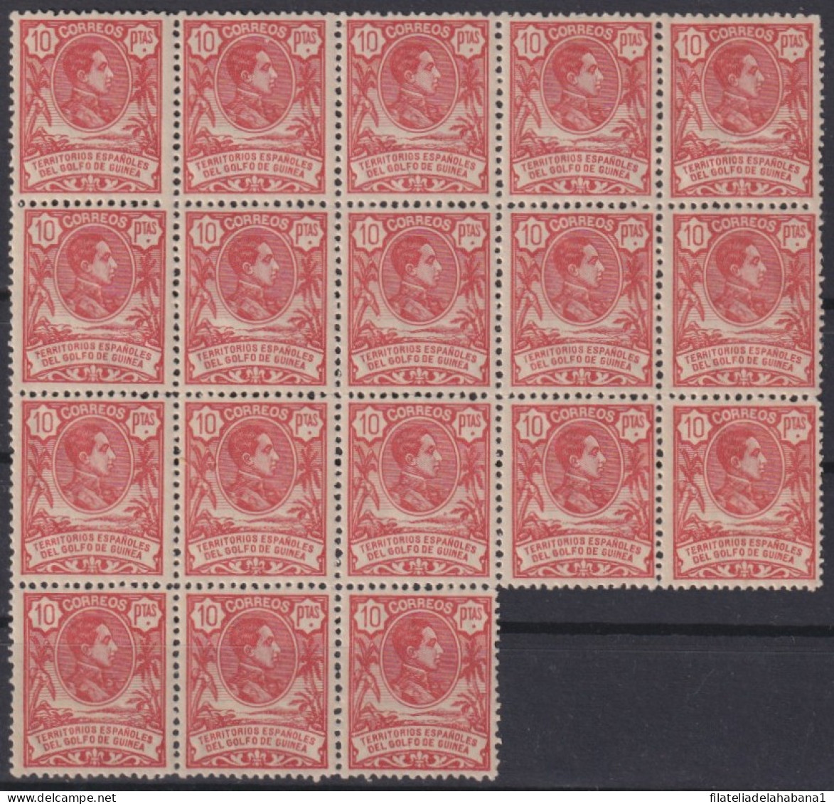 F-EX43181 SPAIN SPANISH GUINEA 1909 MNH 10ptas BLOCK OF 18 ALFONSO XIII.  - Guinée Espagnole