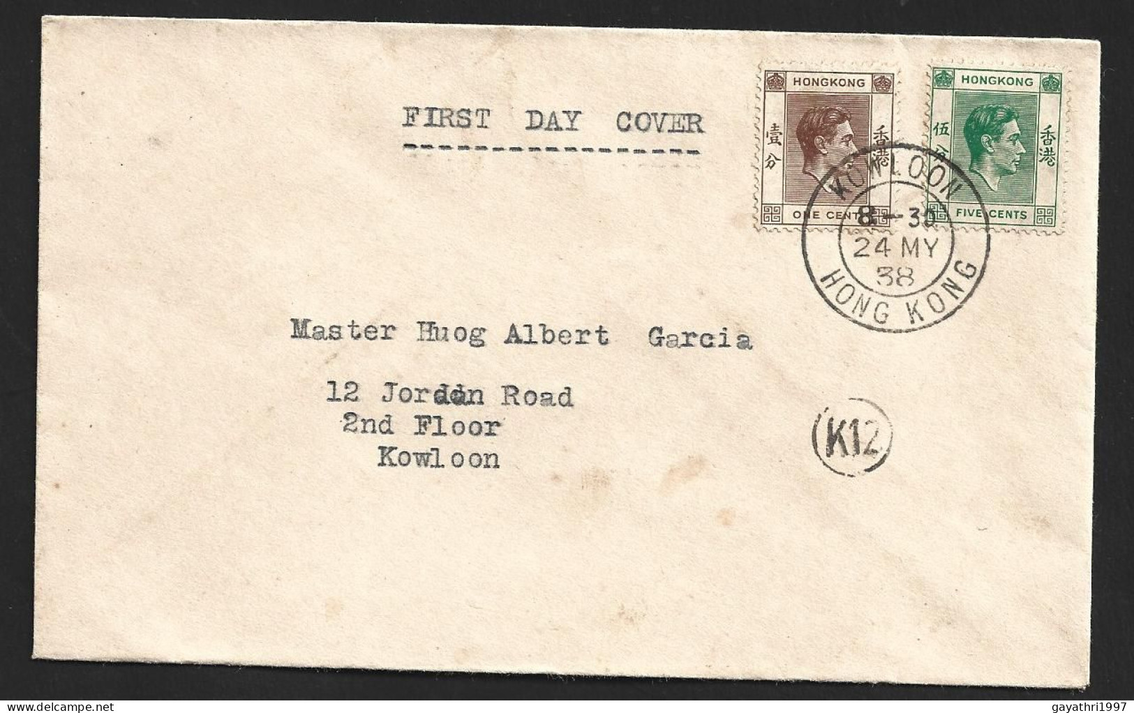 Hong Kong 1938 First Day Cover King George VI Th Stamps With F.D.C.(c765) - Storia Postale