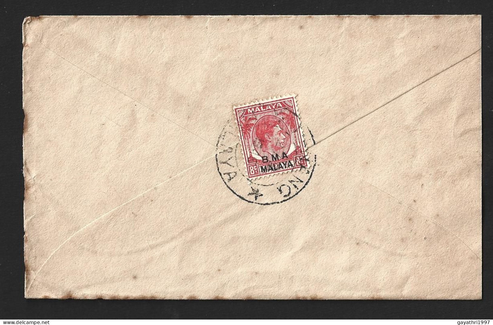 B.M.A. Malaya Stamp On Cover With RARE Cancellation Cover. WITH Variety  M Short For Malaya (c766) - Malaya (British Military Administration)