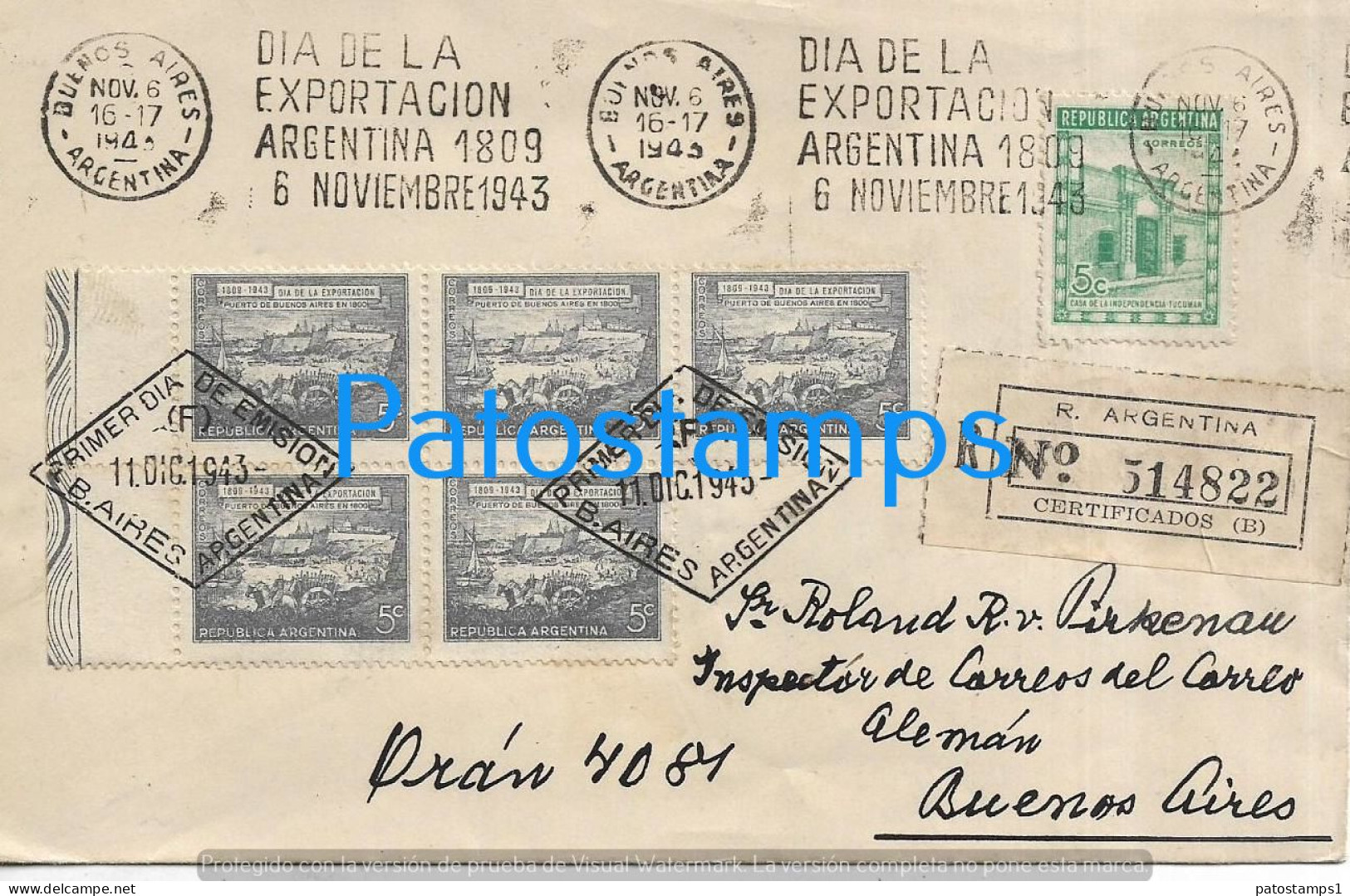226308 ARGENTINA BUENOS AIRES COVER CANCEL YEAR 1943 REGISTERED NO POSTCARD - Otros & Sin Clasificación