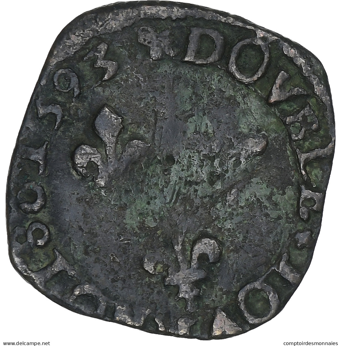 France, Henri IV, Double Tournois, 1593, La Rochelle, Cuivre, TB, Gadoury:539 - 1589-1610 Henry IV The Great