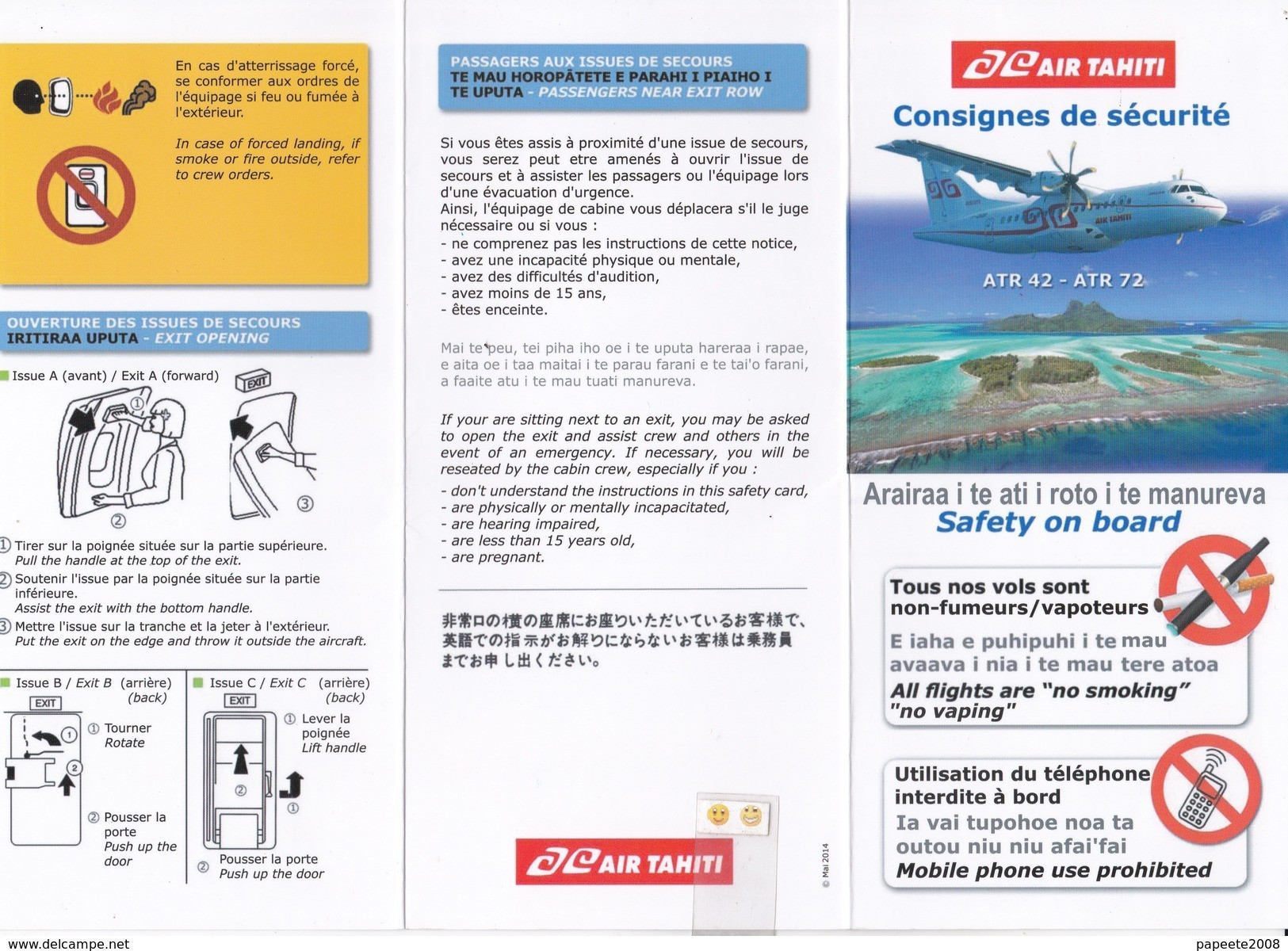 Air Tahiti / ATR 42 - ATR 72 / Consignes De Sécurité / Safety Card - Mai 2014 - Fichas De Seguridad