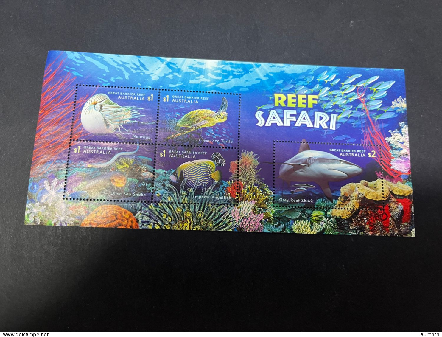 3-4-2024 (stamp) Used Mini-sheet Off Paper - Australia - Reef Safary (with Shark Stamp) - Blocks & Sheetlets