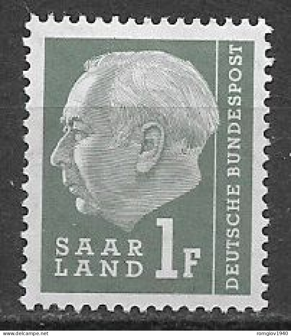 GERMANIA SARRE 1957 AMMINISTRAZIONE TEDESCA EFFIGE DEL PRESIDENTE HEUSS MODIFICATI UNIF. 391  MLH  VF - Unused Stamps