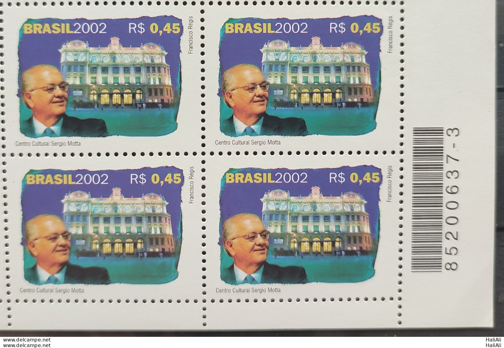 C 2494 Brazil Stamp Sergio Motta Communication Architecture 2002 Block Of 4 Bar Code - Neufs