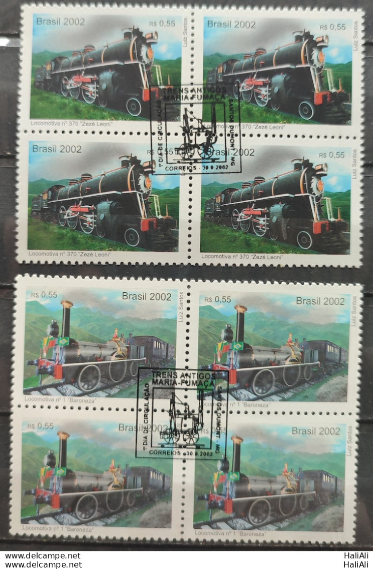 C 2488 Brazil Stamp Old Train Baroneza Zeze Leoni 2002 Full Series Block Of 4 Cbc Mg - Neufs