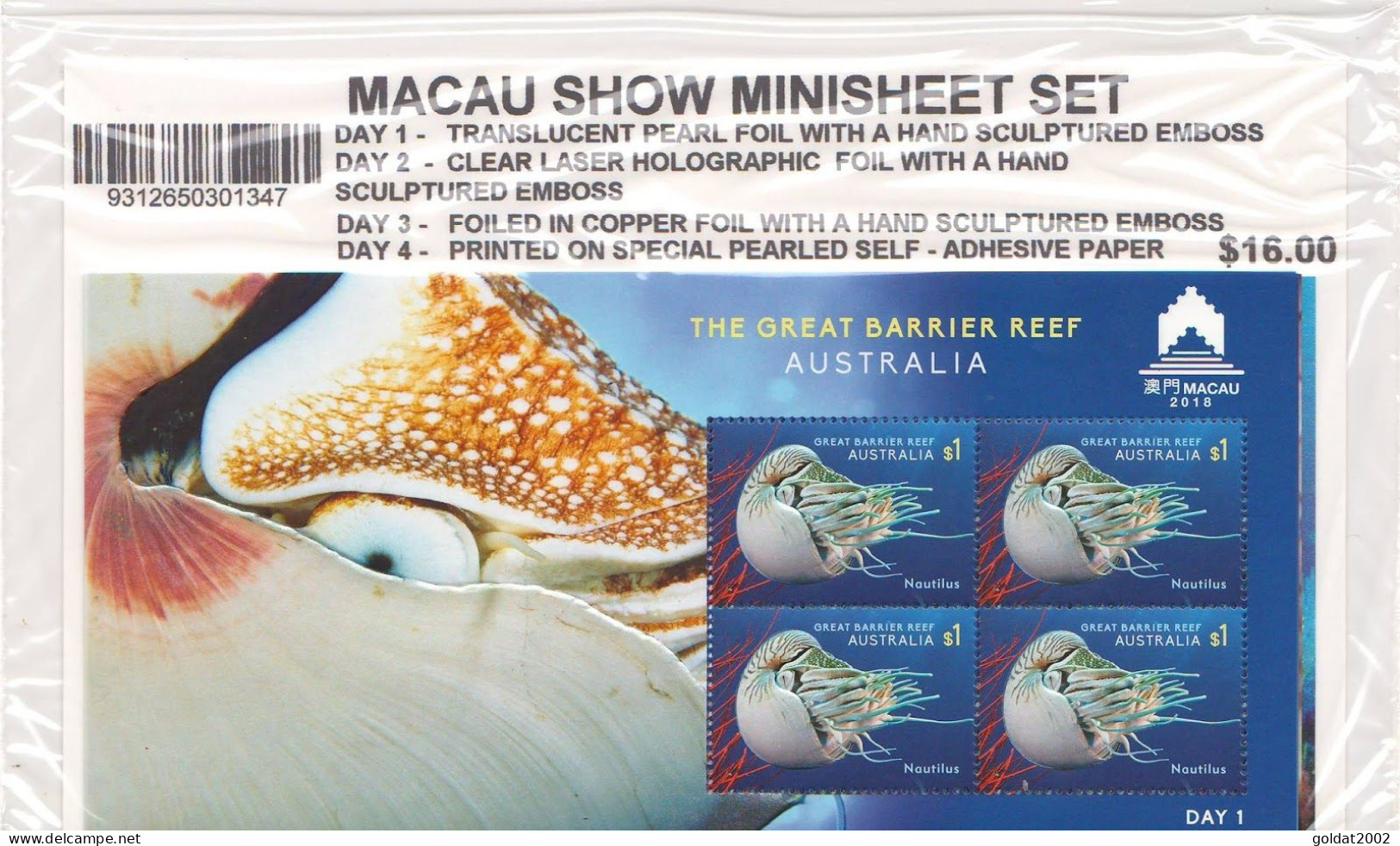Australia 2018, The Great Barrier Reef, Multi-Sensory Stamps Sets , Unusual . - Sheets, Plate Blocks &  Multiples